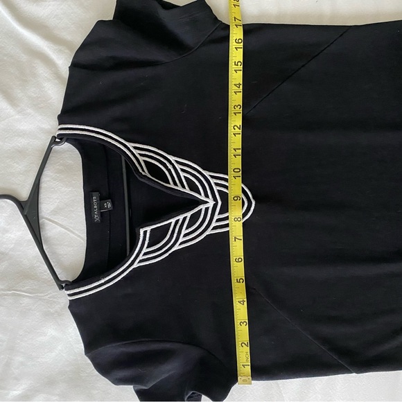 Talbots Embroidered V Neck Short Sleeve Cotton Shift Dress Black White Medium - Picture 6 of 7